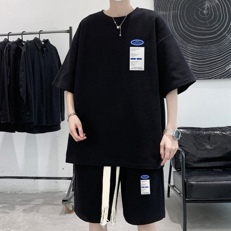 Sets Men Casual Joggers Summer Loose Trendy Handsome Shorts T-shirts 2 Pcs Outfits All-match Clothing BF New Arrival Streetwear voguable
