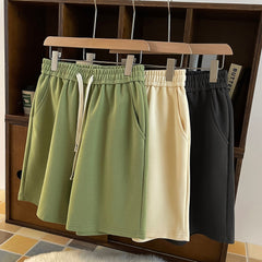 Summer New Basic Solid Straight Split Shorts Korean Vesion Trend Loose Casual Short Pants Unisex Streetwear Elastic Waist voguable