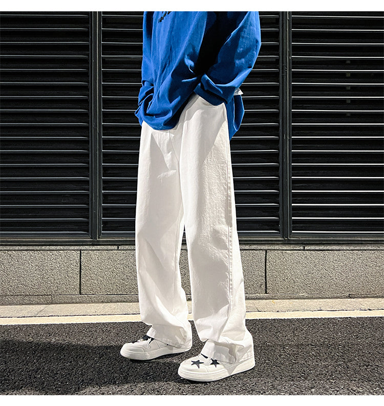 Voguable  Fashion Long Oversized Pants Men Streetwear Clothing Solid Cotton Straight Trousers Khaki White Green White Casual Pants Man voguable