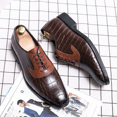 Oxford Shoes Men Shoes PU Color-blocking Classic Business Casual Banquet Daily Retro Crocodile Pattern Lace-up Dress Shoes voguable