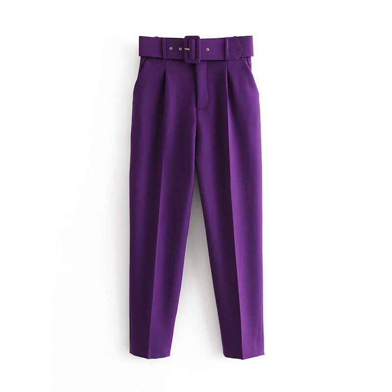 Voguable  Women's Pants High Waist With Belt Classic Pockets Office Lady Ankle Length Trousers Female 2022 Spring Fashion Pink Harem Pants voguable