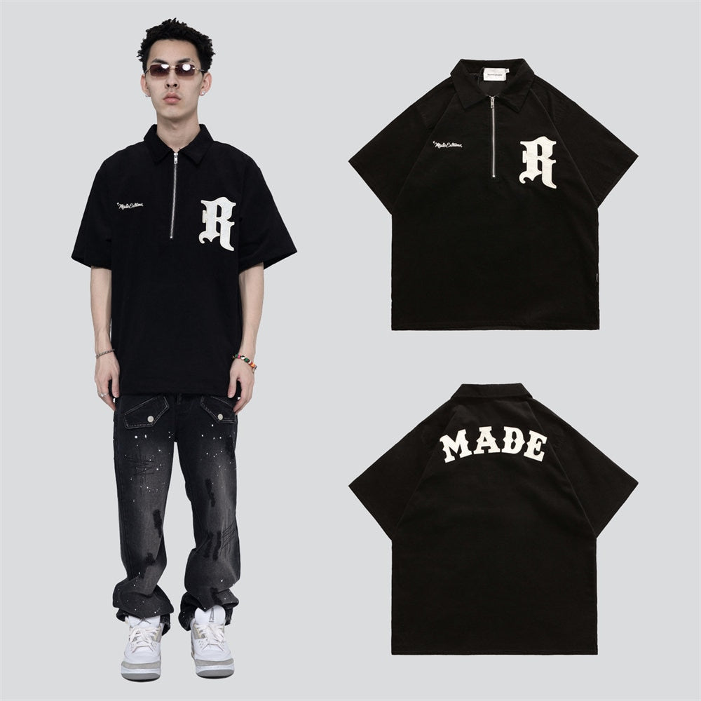 Voguable Men T-shirt Corduroy Turn-down Collar Cotton Polo Tops Harajuku Streetwear Casual 2022 Summer Short Sleeve Oversized Men's Shirt voguable