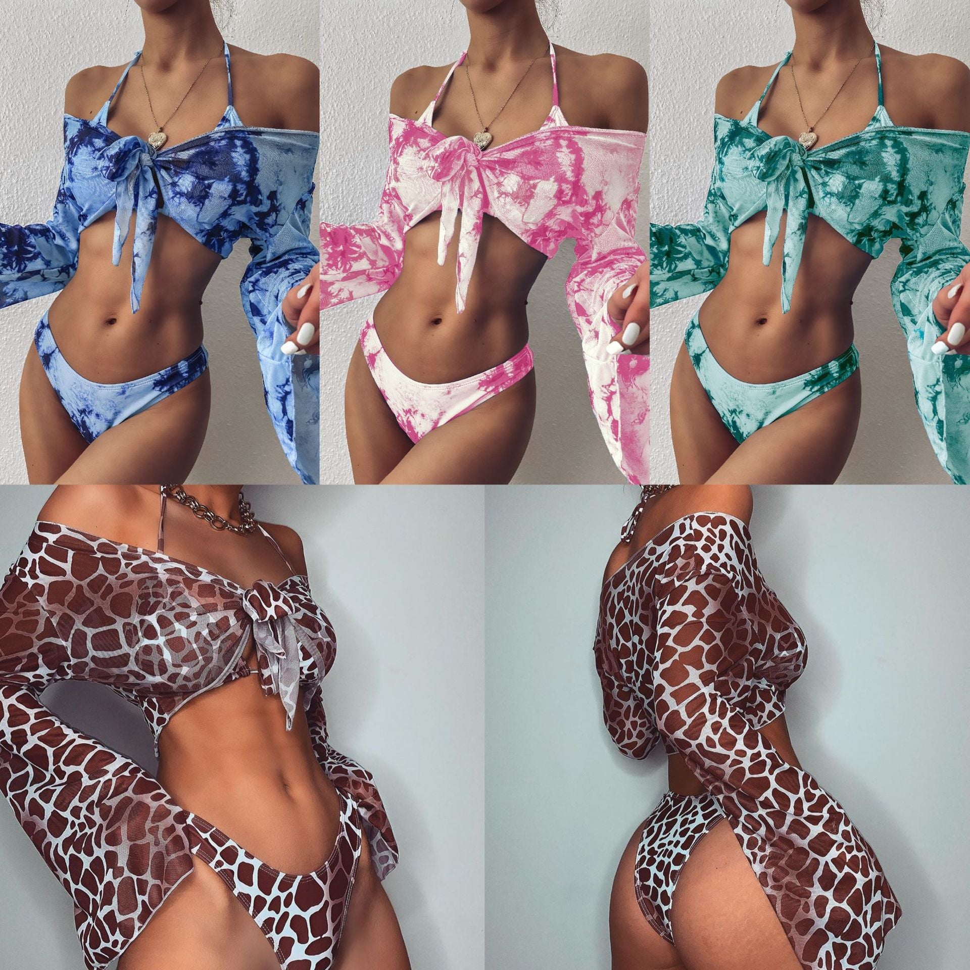 3 Piece Swimsuit Women Leopard Print Push Up Padded Bikini Brazilian Summer Bathing Suit voguable
