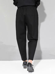 New Spring Autumn High Elastic Waist Black Loose Patchwork Split Joint Brief Pants Women Trousers Fashion Tide voguable