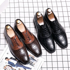 Oxford Shoes Men Shoes PU Color-blocking Classic Business Casual Banquet Daily Retro Crocodile Pattern Lace-up Dress Shoes voguable