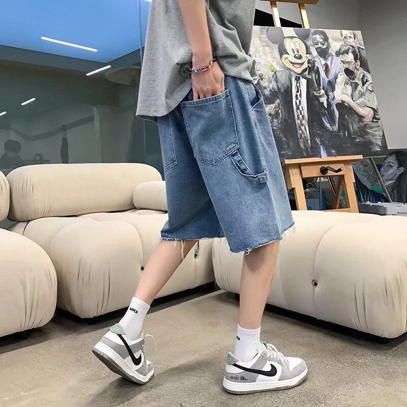 Summer Blue Denim Shorts Men Fashion Retro Casual Straight Denim Shorts Mens Streetwear Loose Hip Hop Cargo Jeans Shorts Men voguable