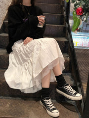 Boho Long Skirt for Women Skirts Harajuku Korean Style White Black Maxi Skirt for Teenagers High Waist Skirt School Skirts voguable