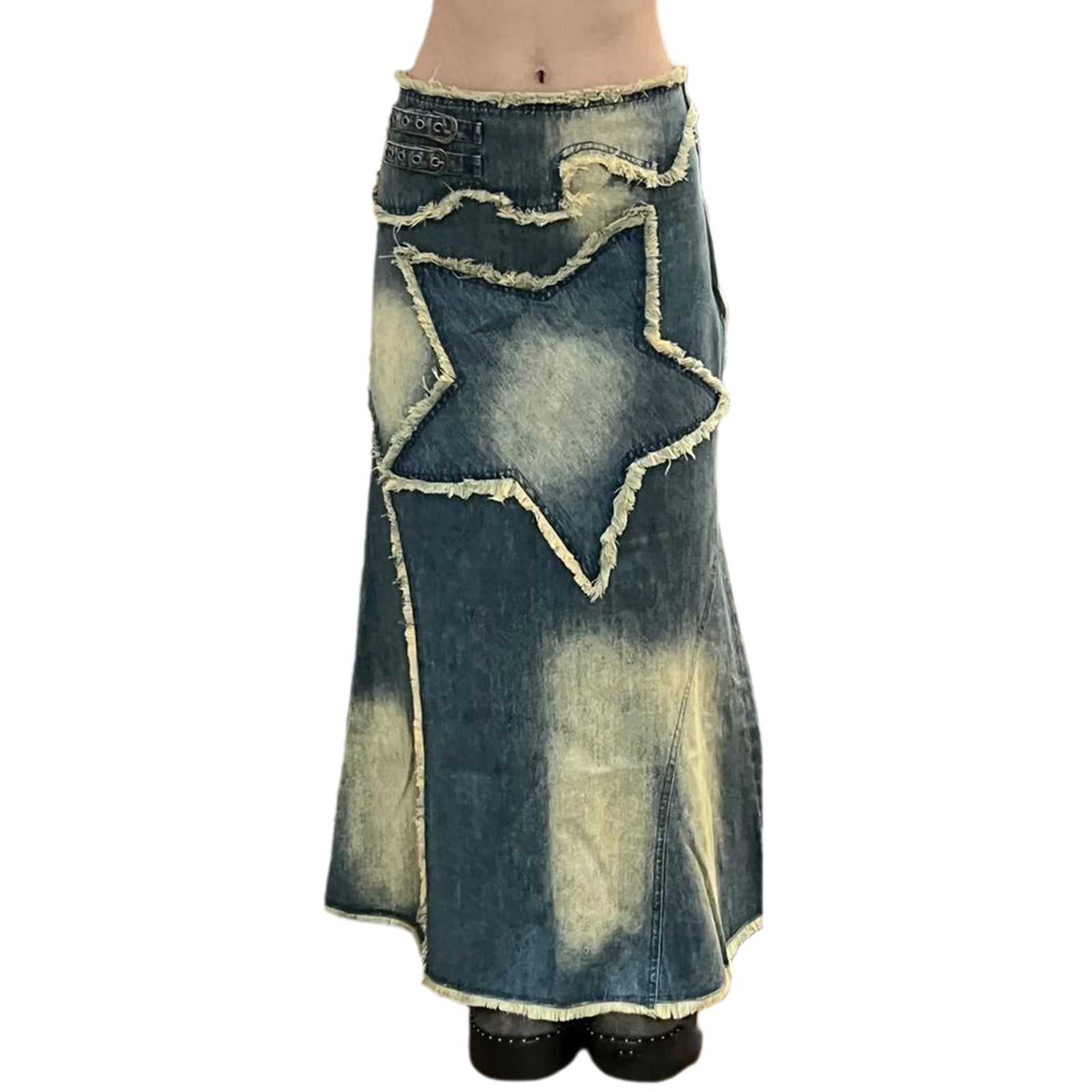 Women's Distressed Denim Skirt  Fashion Retro Style Star Patchwork Party Club Casual Spring Autumn Summer High Street Long Dress voguable