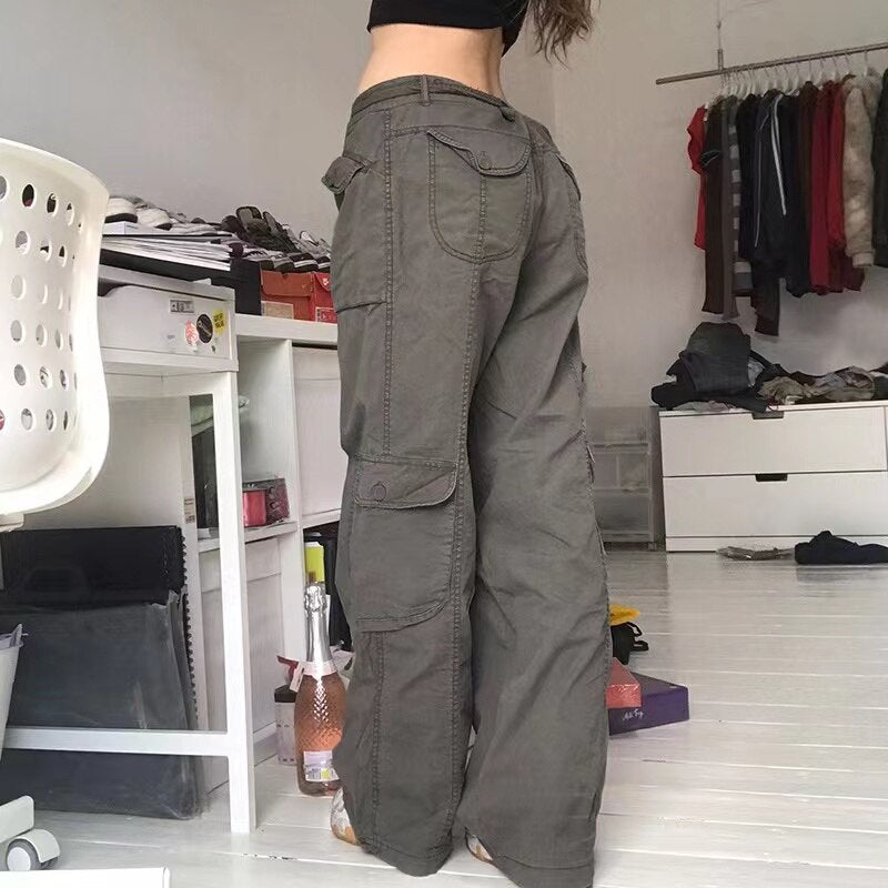 Voguable  Fashion American Trousers High Street Retro Gray Cargo Pants  Woman Sexy Low Waist Baggy Pants Casual Trousers Streetwear voguable