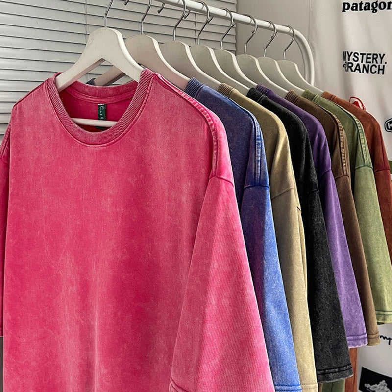 Solid Color Batik Acid Washed T-shirts Women Summer Oversized Tees Streetwear Female Short Sleeve Tshirt Clothes voguable