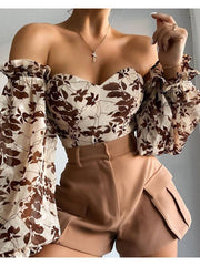 Voguable Foridol Elegant Long Sleeve Summer Spring Chiffon Blouse Shirt Women Off The Shoulder Beach Boho Tops 2022 Blusas De Mujer voguable
