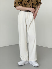 Men's Casual Pants Solid Color Ice Silk Fabric Loose Elastic Waist Straight Pants Trendy Oversized Style 3 Color Trousers voguable