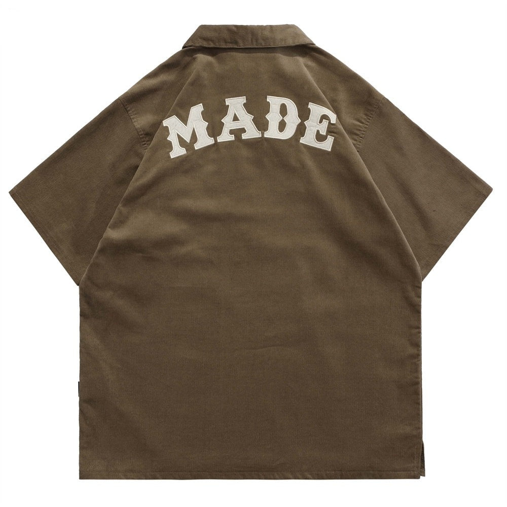 Voguable Men T-shirt Corduroy Turn-down Collar Cotton Polo Tops Harajuku Streetwear Casual 2022 Summer Short Sleeve Oversized Men's Shirt voguable