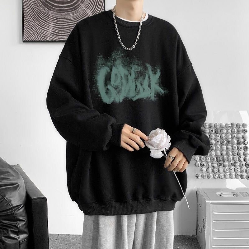 Korean Oversize Casual Men Sweatshirts y2k Letter Printed O Neck 5XL Unisex Hoodies Autumn Winter New Fashion Pullover voguable