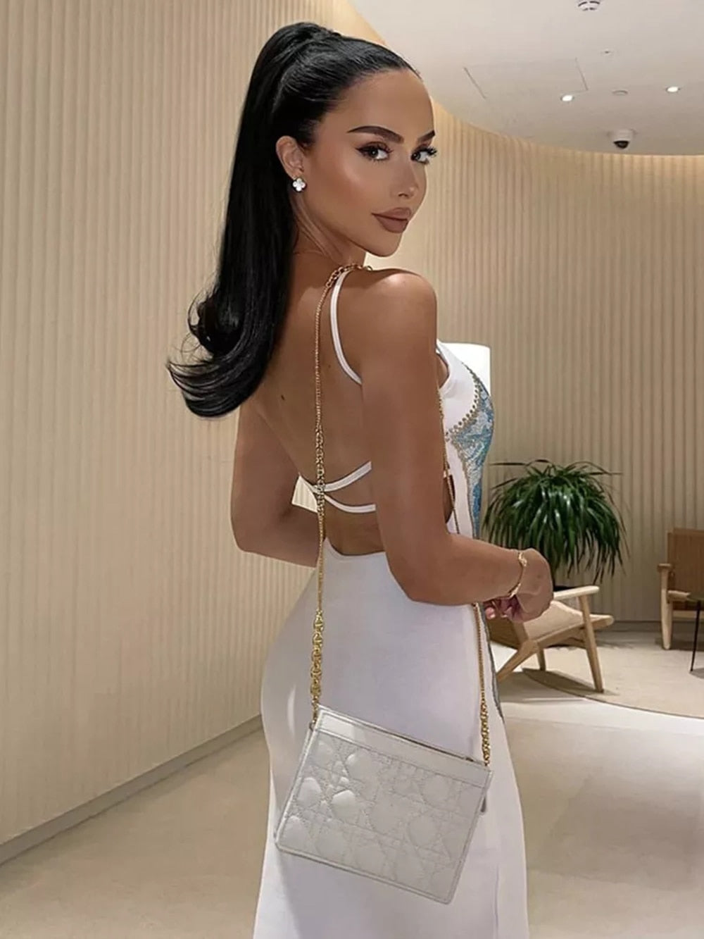Voguable  New Women's Skinny Sexy Sleeveless Sling Butterfly Beaded Shiny Mini Bandage Dress Elegant Club Party Dress Vestidos voguable