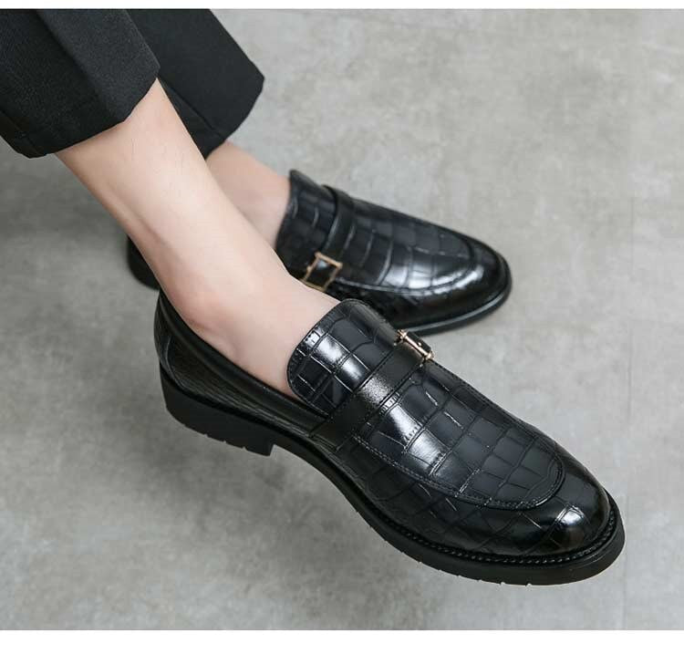 Loafers Men Crocodile Pattern PU Round Toe Monk Square Buckle Fashion Business Casual Wedding Party Daily Dress Shoes voguable