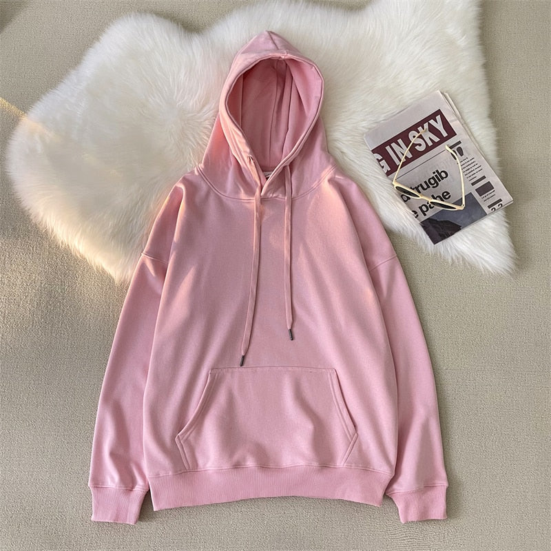 Korean Men's Solid Color Sweatshirt Hoodies  Casual Hooded Pullovers Hoodie Warm Fleece Male Loose Man Clothing 3XL voguable