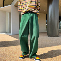 Voguable  Fashion Long Oversized Pants Men Streetwear Clothing Solid Cotton Straight Trousers Khaki White Green White Casual Pants Man voguable