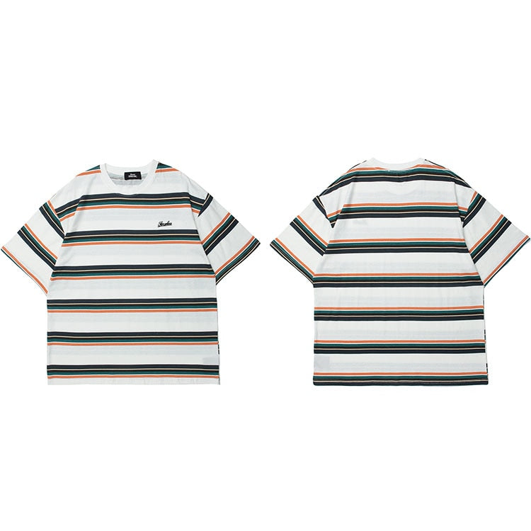 Voguable  Hip Hop Streetwear Tshirt Striped Print T-Shirt Harajuku Cotton Loose Short Sleeve T Shirt 2022 Men Fashion Summer Tops Tees voguable