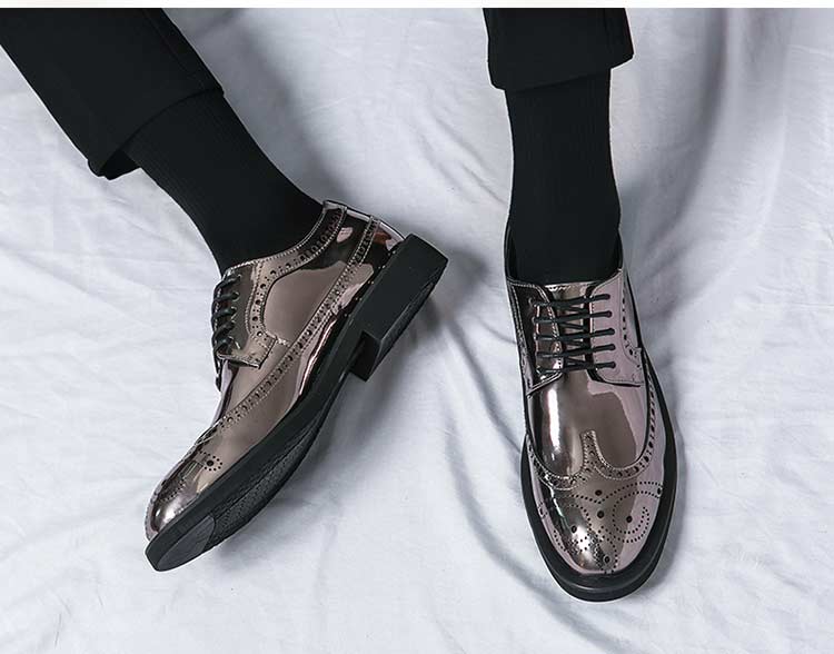 New In Gold Brogue Shoes for Men Wedding Lace-up Spring Autumn Size 38-46 Handmade Men Shoes Free Shipping Men Dress Shoes voguable