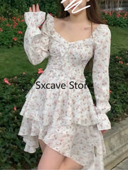 Voguable  2022 Summer Floral Short Party Dress Women Beach V-Neck Y2k Mini Dress Vintage Female Fairy Elegant One Piece Dress Korean Chic voguable