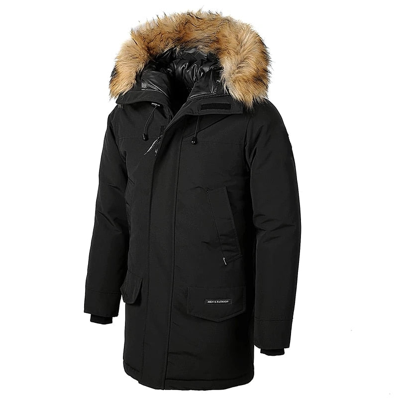 Winter Long Parkas Jacket Men Cotton Faux Fur Collar Detachable Hooded Thick Jackets Causal Waterproof Multi-pocket Coats Male voguable
