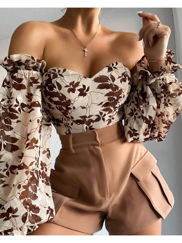 Voguable Foridol Elegant Long Sleeve Summer Spring Chiffon Blouse Shirt Women Off The Shoulder Beach Boho Tops 2022 Blusas De Mujer voguable