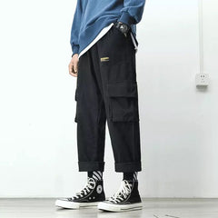 Voguable Autumn Overalls Pants for Men Military Straight Loose Multi-pocket Japanese Sweatpants 2022 Nine-point Casual Fashion Streetwear voguable
