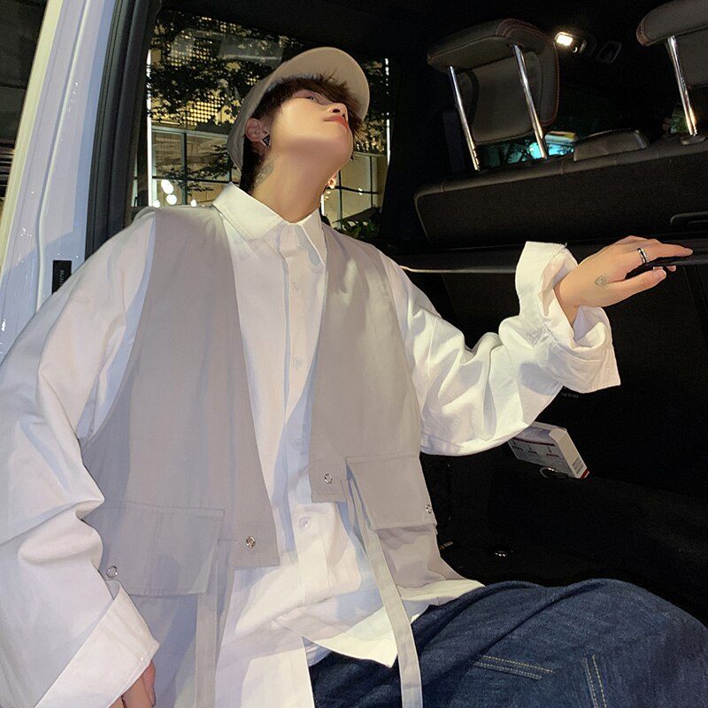 Vests Men Sleeveless Waistcoats Harajuku Techwear Hip-hop Big Pockets V-neck Loose All-match Teenagers Korean Style Jackets Chic voguable