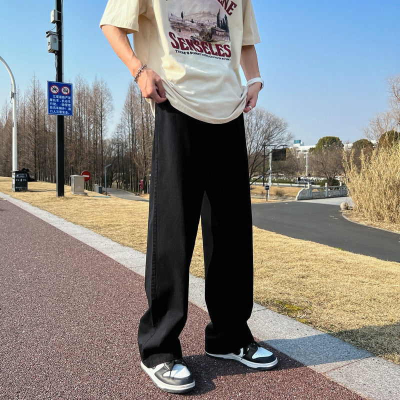 Voguable  Fashion Long Oversized Pants Men Streetwear Clothing Solid Cotton Straight Trousers Khaki White Green White Casual Pants Man voguable