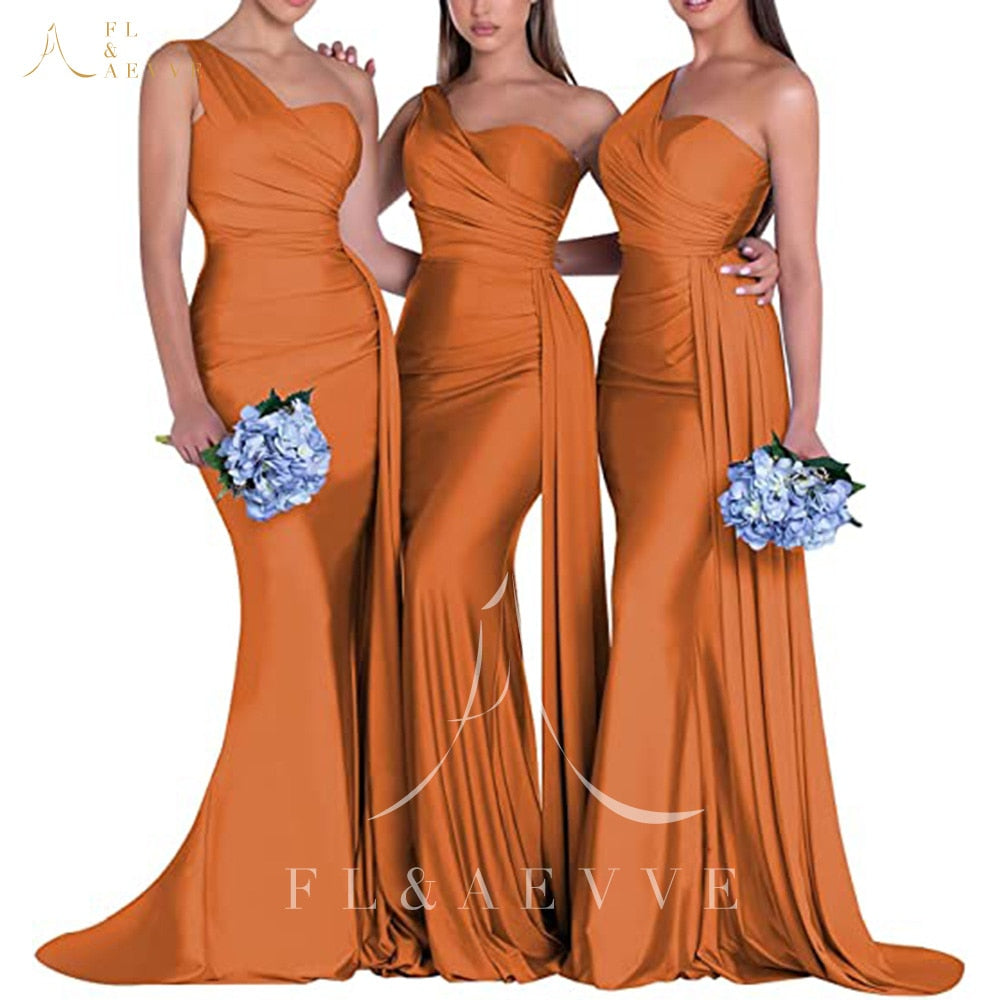 Mermaid Dress Bridesmaid Dresses One Shoulder Dresses for Women 2022 Elegant Wedding Elastic Satin Party Bridesmaids Woman Gowns voguable