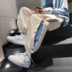 Autumn Contrast Color Drawstring Men's Casual Pants Fashion Design Side Bottom Loose Sweatpants Streetwear Male Trouser voguable