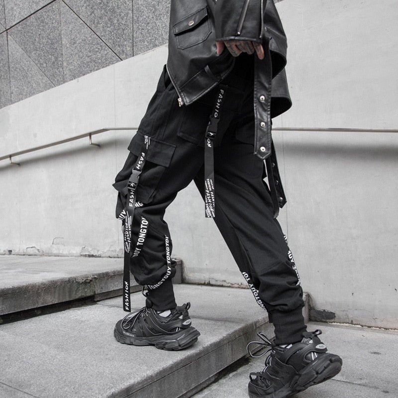 Voguable  Stylish Cargo Pants Men Ribbons Multi Pocket Jogger Male Clothing Oversize Gradient Harem Hip Hop Streetwear Sport Sweatpants voguable