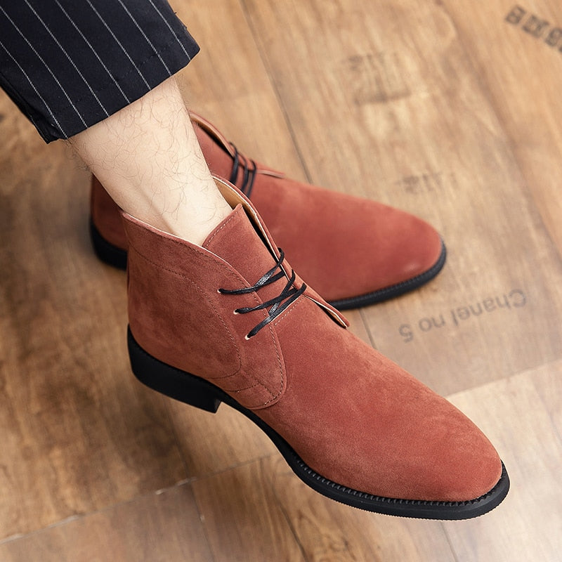Desert Boots Men Boots Faux Suede Solid Color Classic Fashion Business Casual Street Yuppie Lace Up Gentleman Ankle Boots CP029 voguable