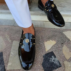 Loafers for Men Buckled Shiny Black Leather Shoes Slip-On Office & Career  Dress Shoes Free Shipping Big Size 38-47 voguable