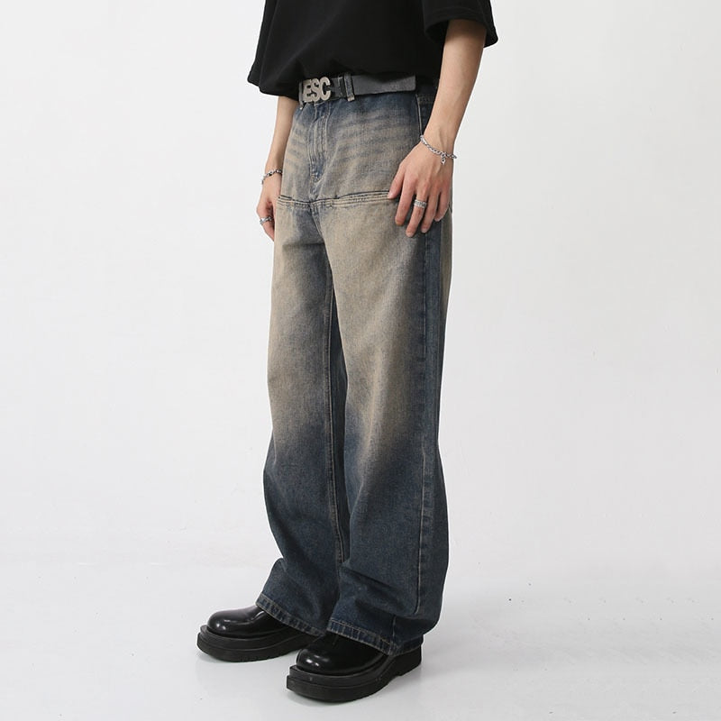 Men's Wear New Spring Vintage Male Washed Jeans High Waist Front Pocket Loose Straight Wide Leg Pants Fashion 9A7457 voguable