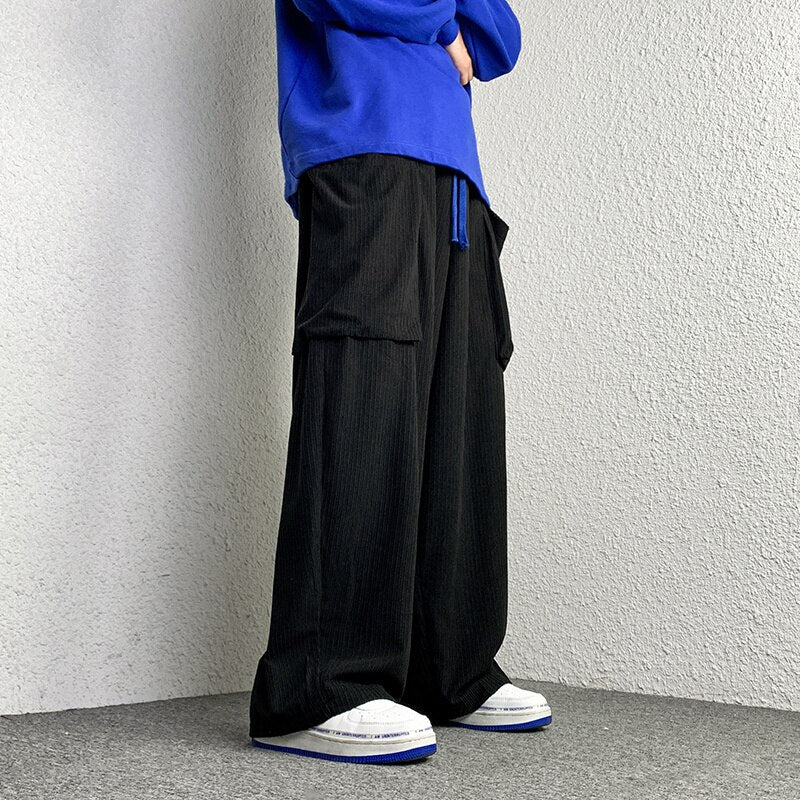 High Street Corduroy Oversized Men's Harem Pants Fashion Design Loose Straight Casual Trousers Drawstring Hip Hop Pants voguable