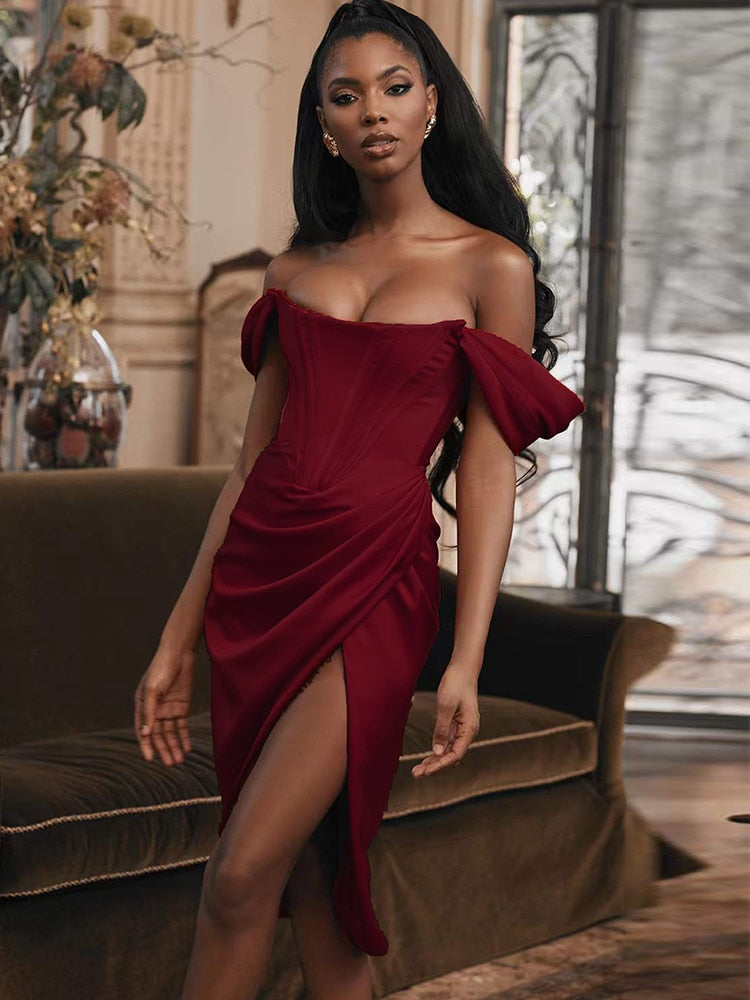 High Quality Satin Bodycon Dress Women Party Dress New Arrivals voguable