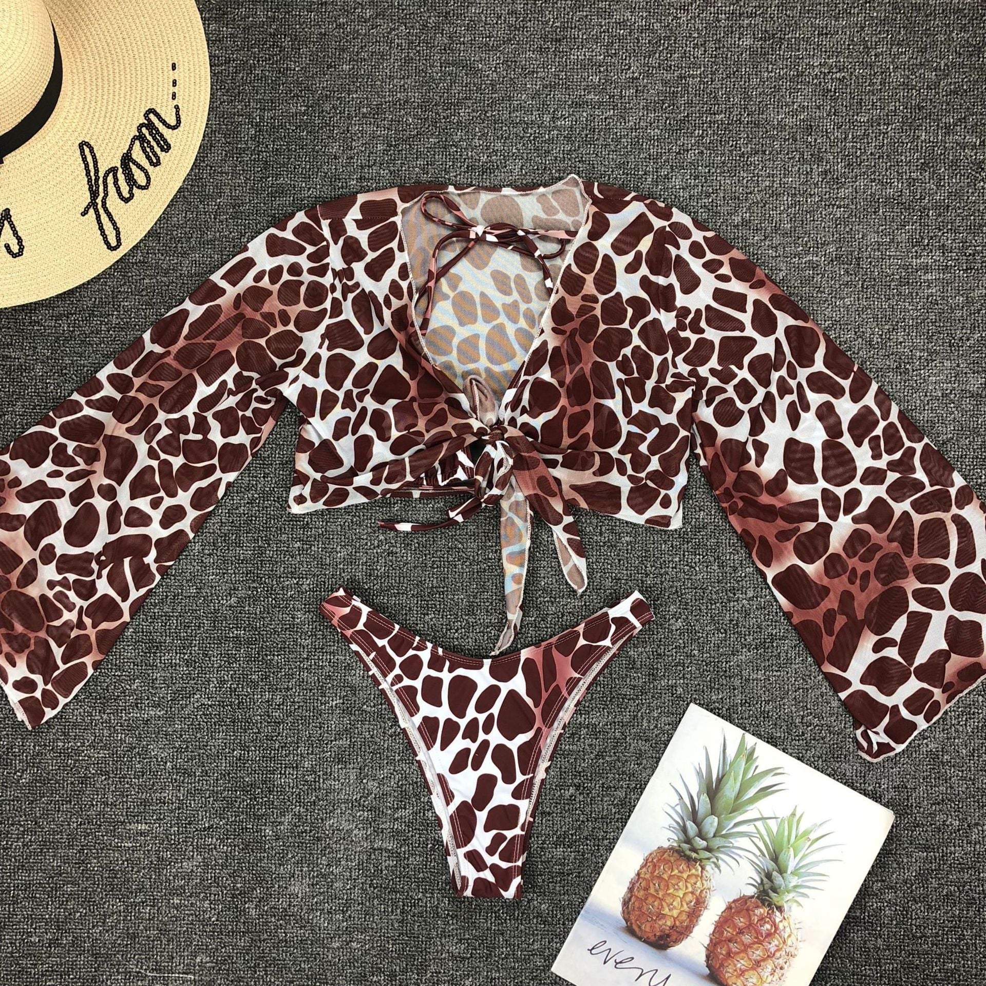 3 Piece Swimsuit Women Leopard Print Push Up Padded Bikini Brazilian Summer Bathing Suit voguable