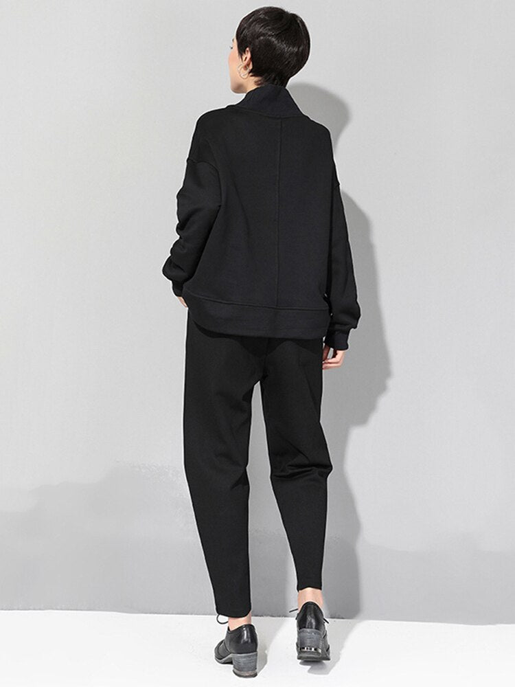 New Spring Autumn High Elastic Waist Black Loose Patchwork Split Joint Brief Pants Women Trousers Fashion Tide voguable
