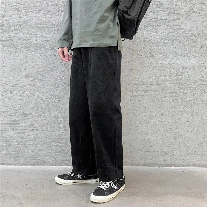 Spring Men's Wide-Leg Cropped Winter Casual Solid Color Ins Trendy Track Pants voguable