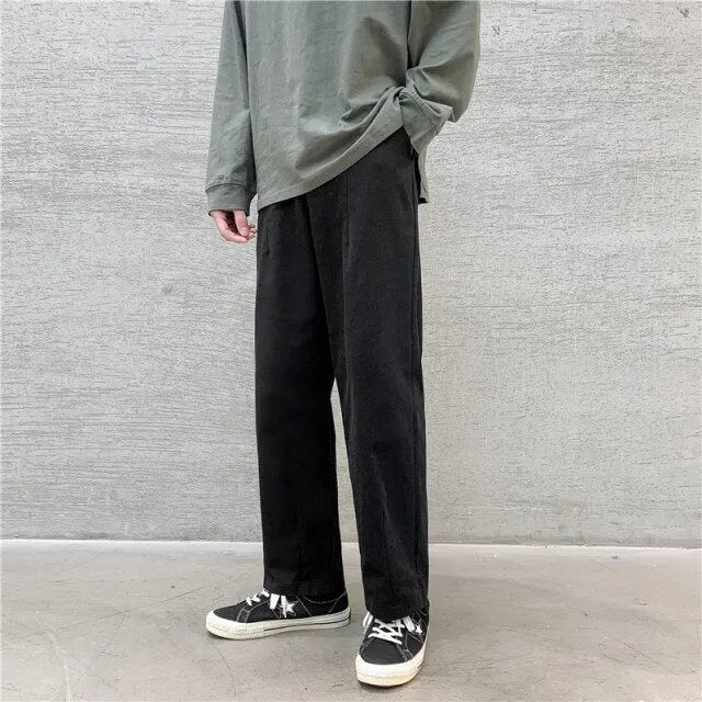 Spring Men's Wide-Leg Cropped Winter Casual Solid Color Ins Trendy Track Pants voguable