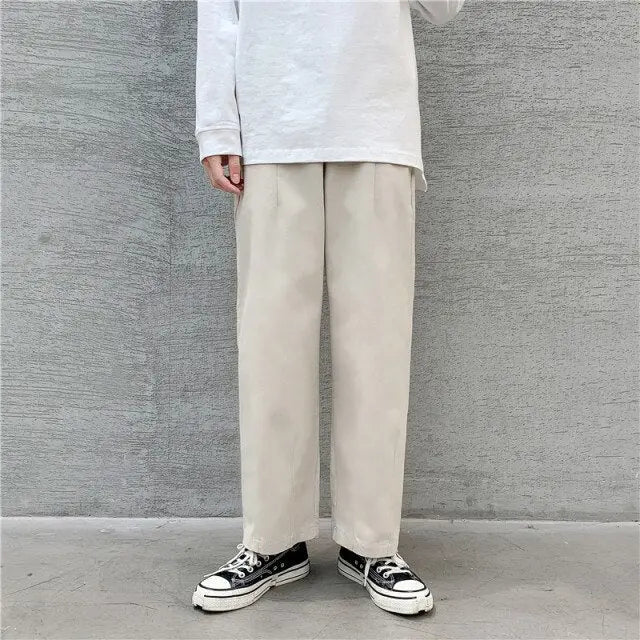 Spring Men's Wide-Leg Cropped Winter Casual Solid Color Ins Trendy Track Pants voguable