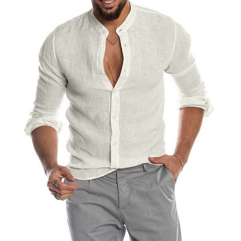 Voguable  New Men's Casual Blouse Cotton Linen Shirt Loose Tops Short Sleeve Tee Shirt Spring Autumn Summer Casual Handsome Men Shirt voguable
