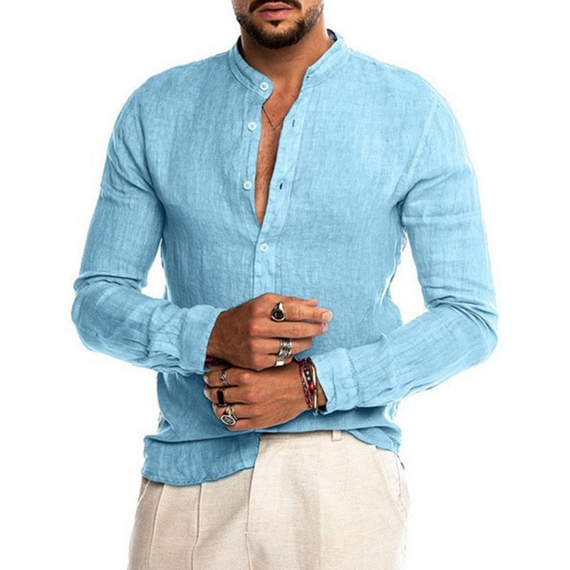 Voguable  New Men's Casual Blouse Cotton Linen Shirt Loose Tops Short Sleeve Tee Shirt Spring Autumn Summer Casual Handsome Men Shirt voguable