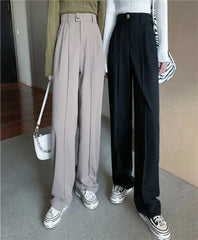 Women's Pants 2021 New Korean Style Loose Casual Wide-Leg Pants Versatile Student High Waist Drooping Straight Mopping Pants voguable