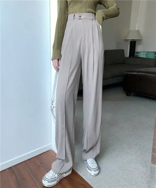 Women's Pants 2021 New Korean Style Loose Casual Wide-Leg Pants Versatile Student High Waist Drooping Straight Mopping Pants voguable