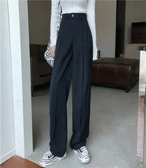 Women's Pants 2021 New Korean Style Loose Casual Wide-Leg Pants Versatile Student High Waist Drooping Straight Mopping Pants voguable