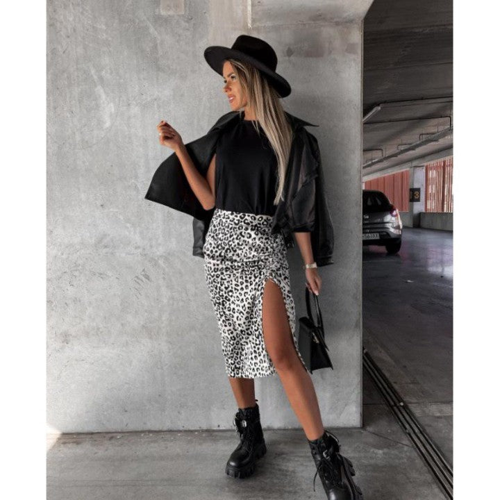 Voguable Midi Skirt Women Leopard Spring Lace Up Slit Bodycon High Waist Drawstring Printed Sexy Skirt Casual Office 2022 Female Skirt voguable