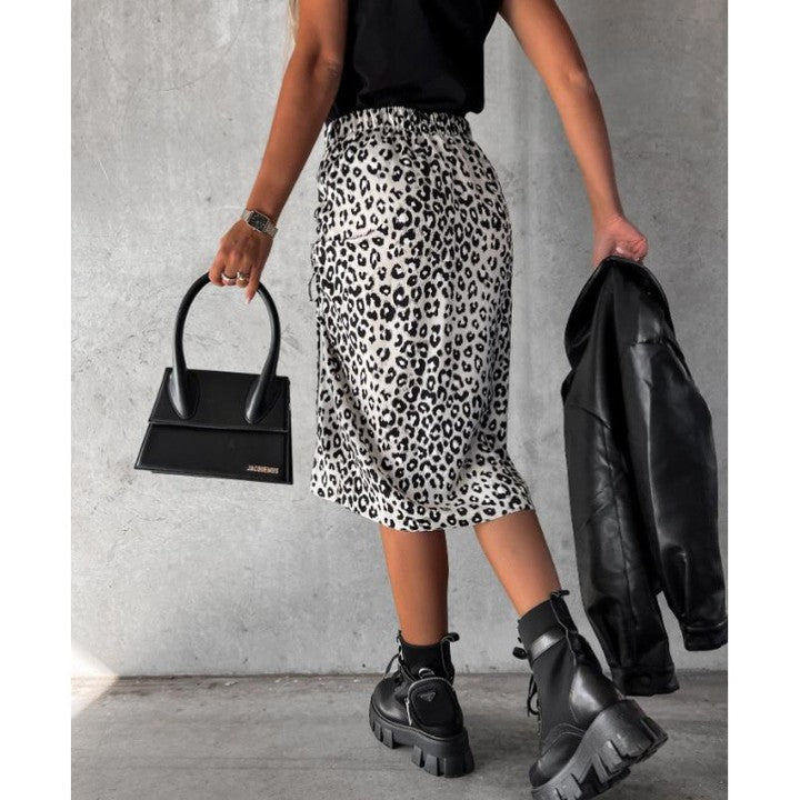 Voguable Midi Skirt Women Leopard Spring Lace Up Slit Bodycon High Waist Drawstring Printed Sexy Skirt Casual Office 2022 Female Skirt voguable
